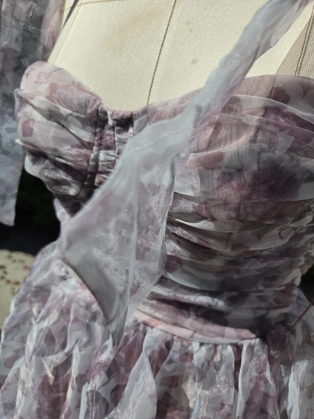 Petal & Pup Floret Bow Strap Midi Dress M Purple Floral Organza New / No Tags - Picture 4 of 8